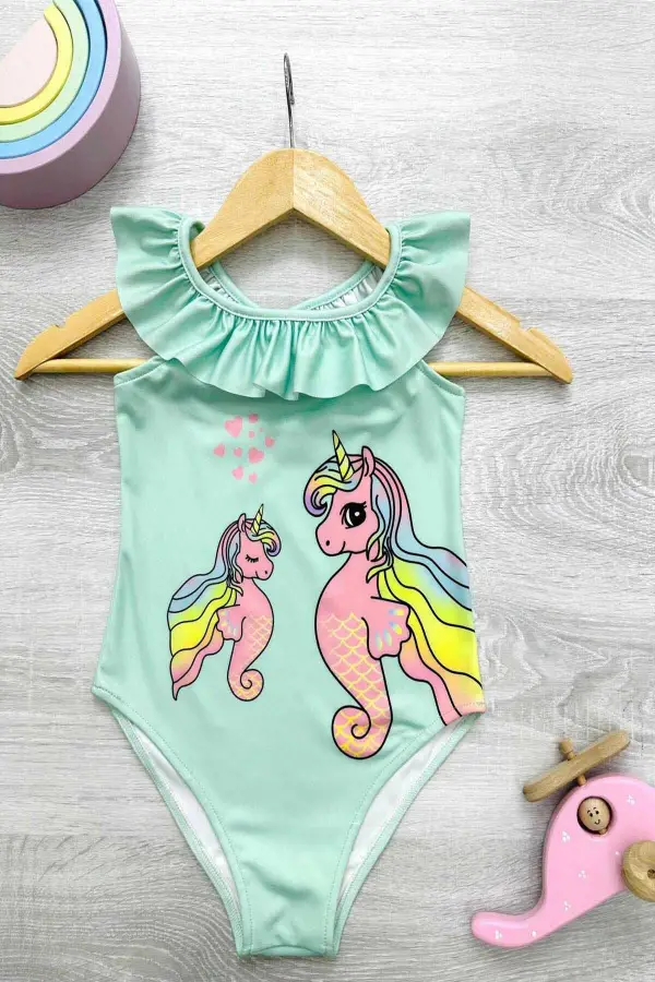 Çapraz Fırfır Askılı Kız Çocuk Mayo