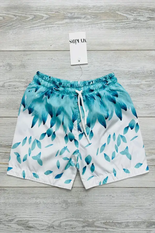 Yaprak Desenli Paraşüt Kumaş Su Tutmayan Erkek Bebek Ve Çocuk Deniz Şortu