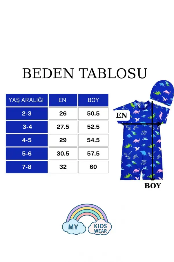 Boneli ,Pervaz Fermuarlı ,Güneş Korumalı Erkek Çocuk Tulum Mayo