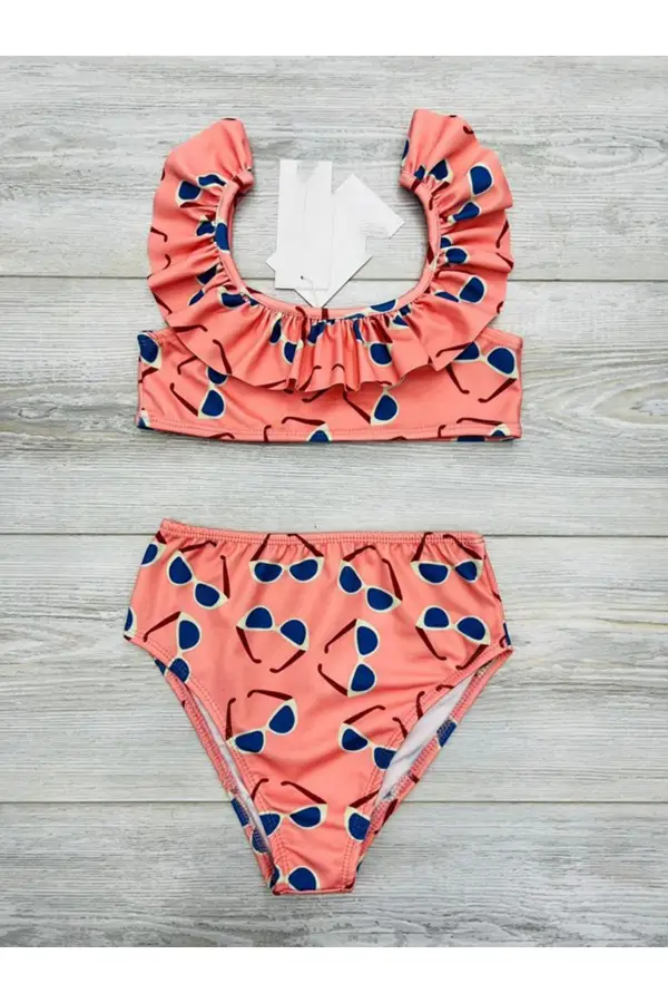 Fırfırlı Baskılı Kız Çocuk Mayosu