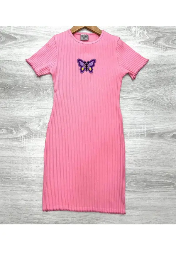 Kelebek Detaylı Fitilli Kız Çocuk Elbise