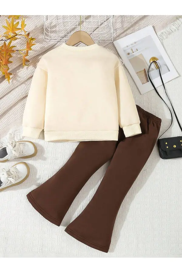 İki Parça Çocuk İspanyol Pantolon ve Baskılı Sweat