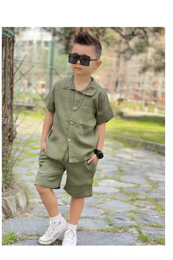 Cep Detaylı Erkek Çocuk Şortlu Takım