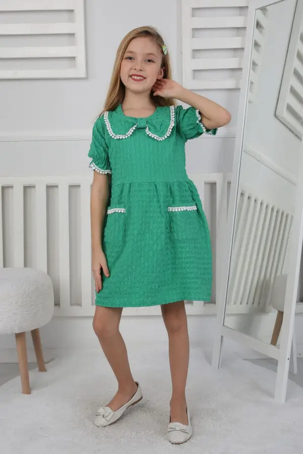 Gofre Kumaş Kız Çocuk Elbise