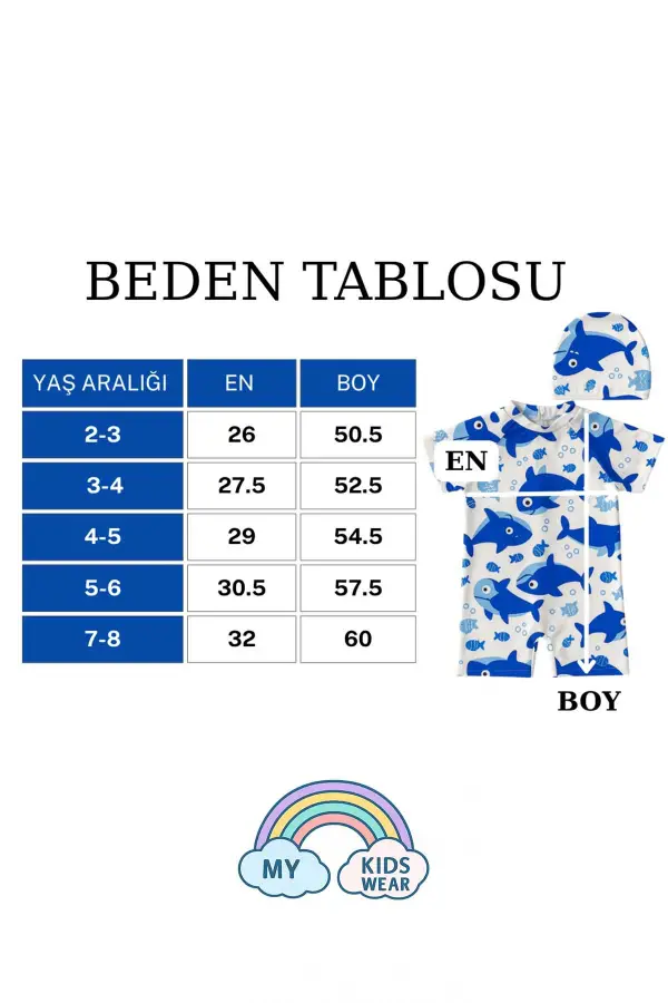Boneli ,Pervaz Fermuarlı ,Güneş Korumalı Erkek Çocuk Tulum Mayo
