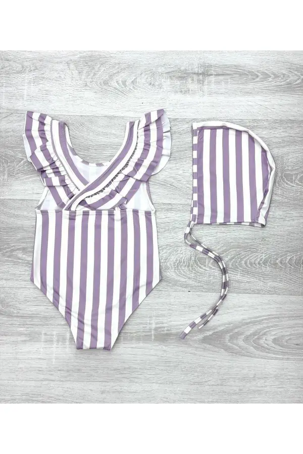 Sırttan Çapraz Fırfır Detaylı Boneli Kız Çocuk Mayo