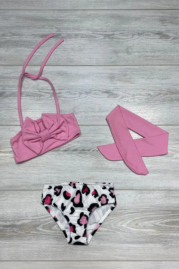 Fiyonk Detaylı Bandanalı Üç Parça Bikini Takım Mayo