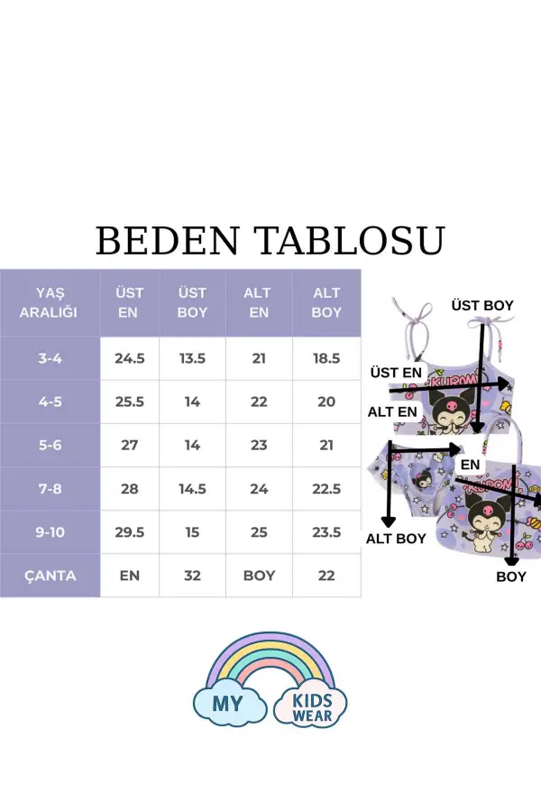Kız Çocuk Üç Parça Çantalı Fırfırlı Bikini Takım 3-10 Yaş 11964