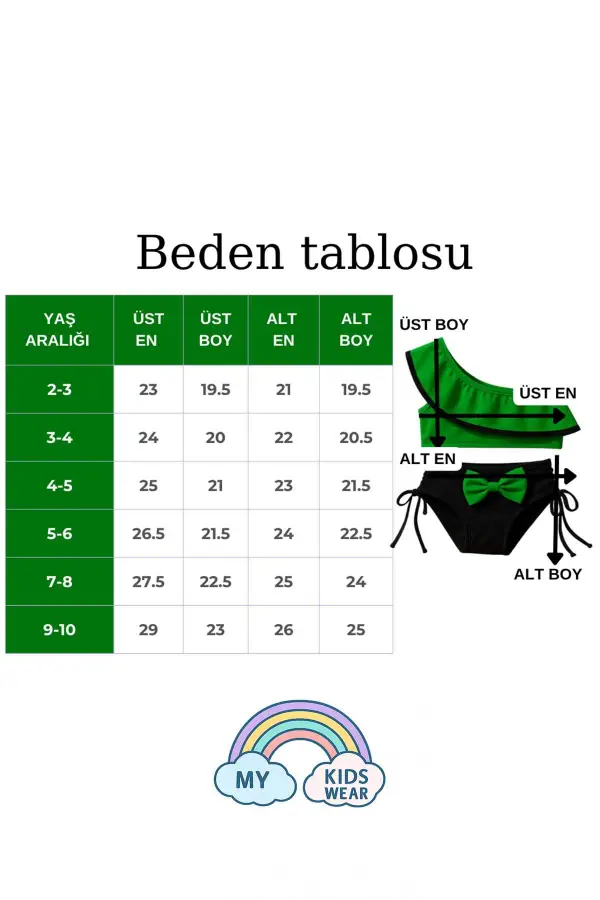 Yarım Kol Fiyonklu Arkadan Bağlamalı Çocuk Bikini Takım