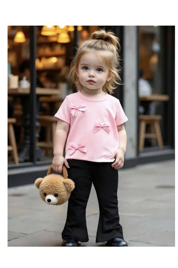 Kız Çocuk Fiyonk Detaylı Alt Üst Takım