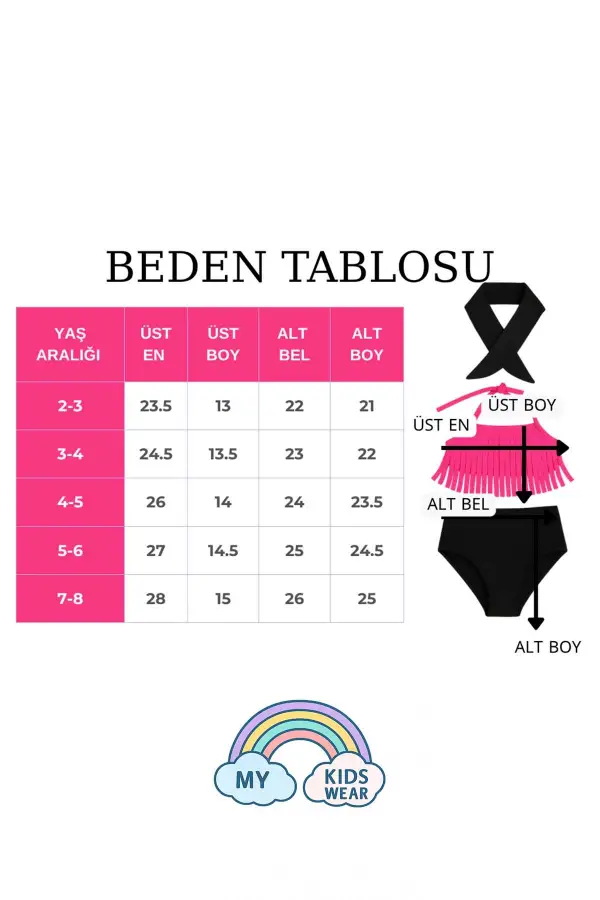 Bandanalı Fırfır Detaylı Yüksek Bel Kız Çocuk Mayo Takımı