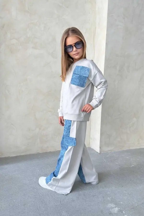 Kız Çocuk Denim Detaylı Takım 4-12 Yaş 12001
