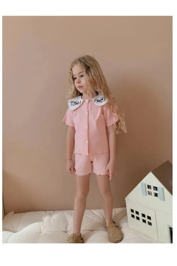Nakışlı Bebe Yaka Kız Çocuk Takım