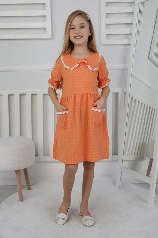 Gofre Kumaş Kız Çocuk Elbise