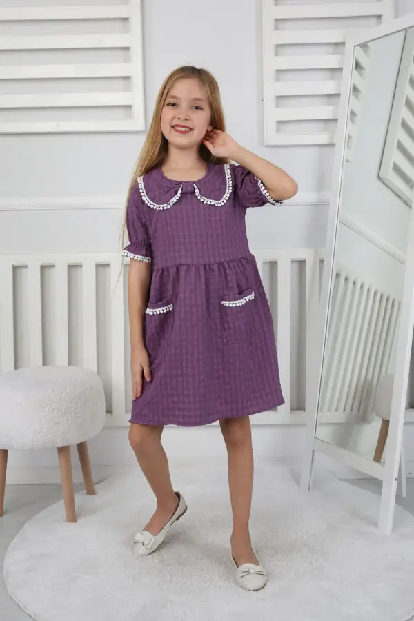 Gofre Kumaş Kız Çocuk Elbise