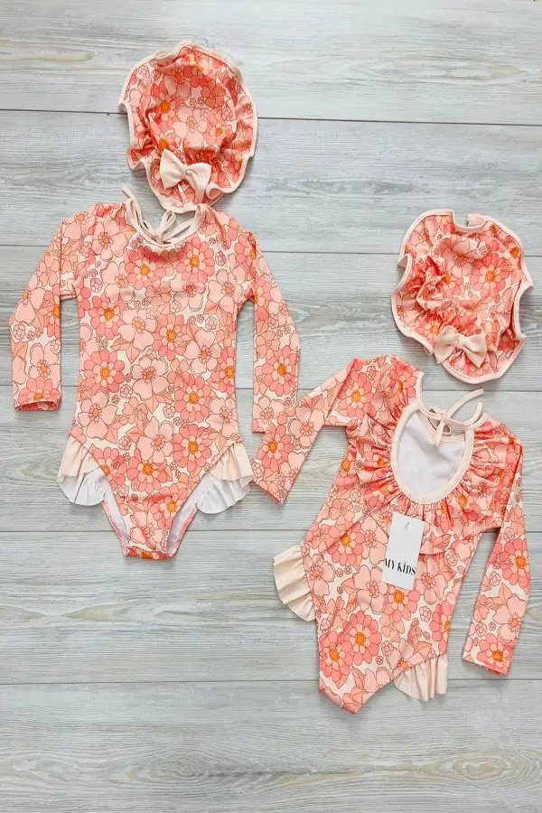 Şapkalı Sırtı Fırfırlı İp Askılı Çiçekli Mayo