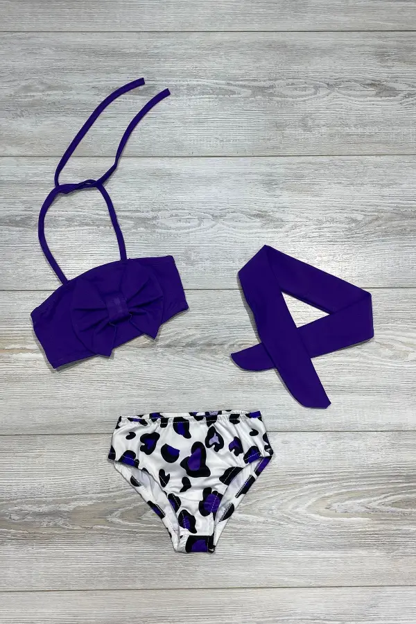 Fiyonk Detaylı Bandanalı Üç Parça Bikini Takım Mayo