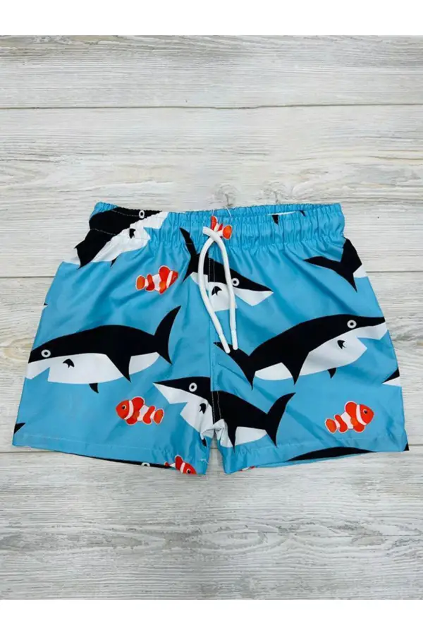 Erkek Çocuk Su Tutmaz Paraşüt Kumaş Karakter Baskılı Bel Bağcıklı Şort Mayo File Ağ