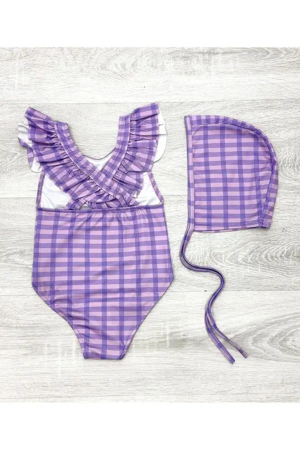 Sırttan Çapraz Fırfır Detaylı Boneli Kız Çocuk Mayo