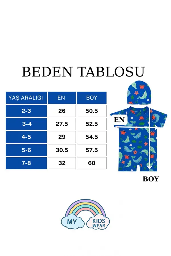 Boneli ,Pervaz Fermuarlı ,Güneş Korumalı Erkek Çocuk Tulum Mayo