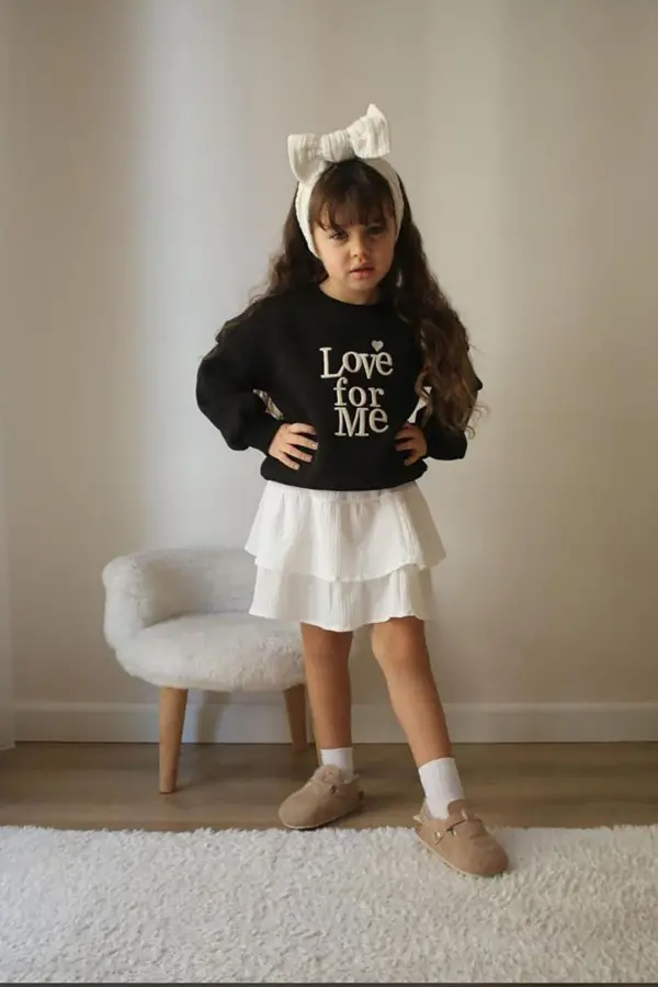 Bandanalı Etekli Tarz Kız Çocuk Takımı (Üst Üç İplik )