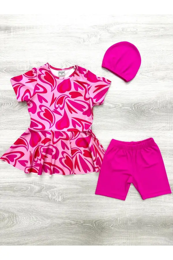 Üç Parça Kız Çocuk Boneli Mayo