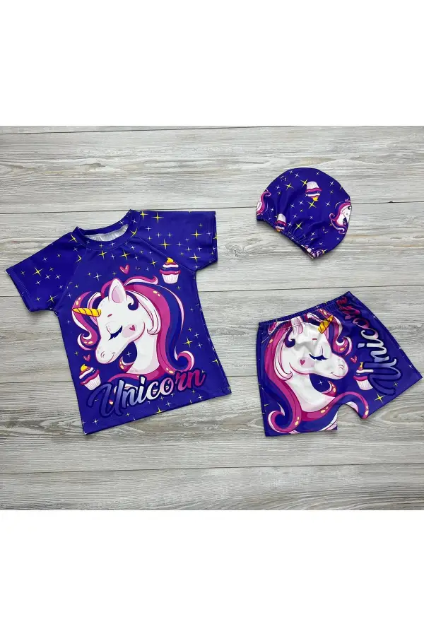 Üç Parça Kız Çocuk Boneli Mayo