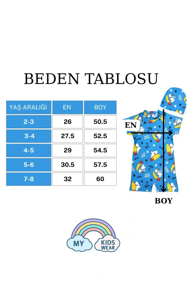 Boneli ,Pervaz Fermuarlı ,Güneş Korumalı Erkek Çocuk Tulum Mayo