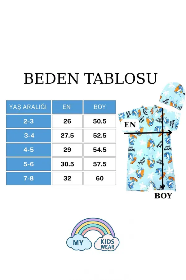 Boneli ,Pervaz Fermuarlı ,Güneş Korumalı Erkek Çocuk Tulum Mayo