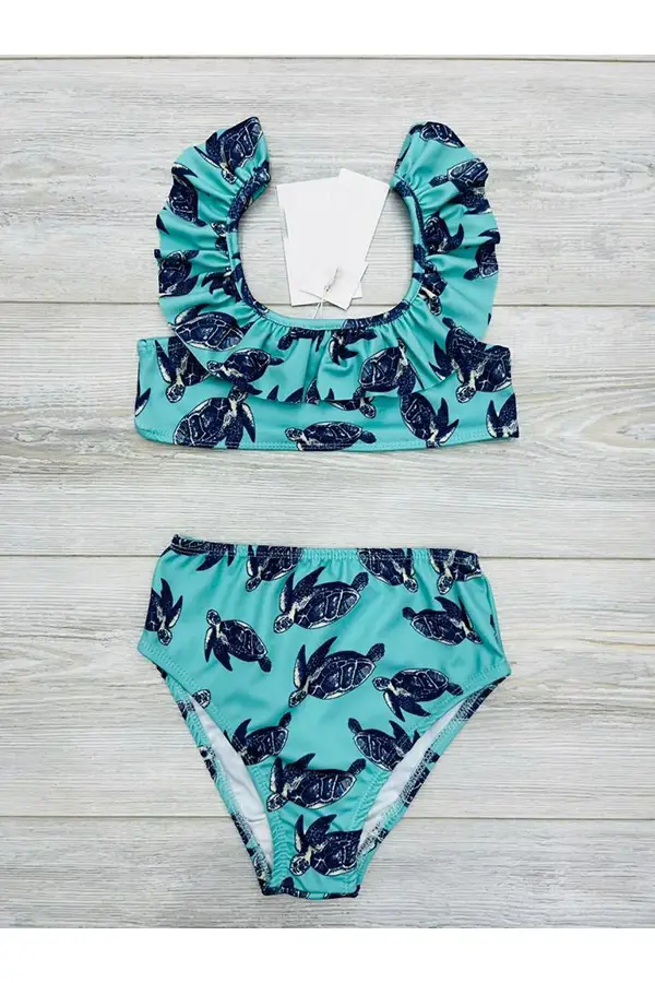 Fırfırlı Baskılı Kız Çocuk Mayosu