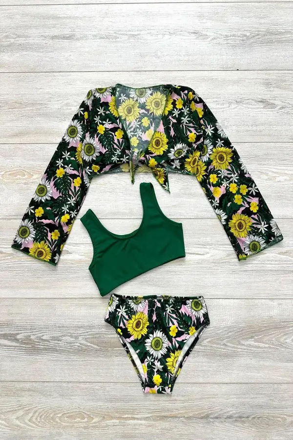 Yeni Sezon Kız Çocuk Bolerolu Bikini 3'lü Takım