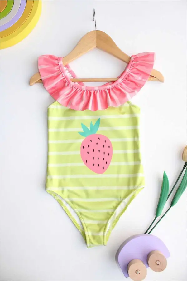 Çapraz Fırfır Askılı Kız Çocuk Mayo