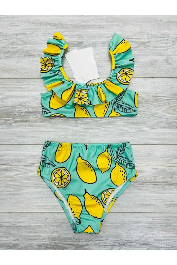 Fırfırlı Baskılı Kız Çocuk Mayosu