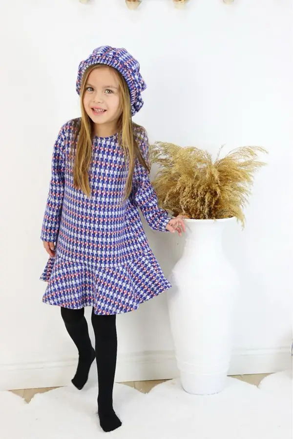 Kız Çocuk Şapkalı Volanlı Trend Elbise