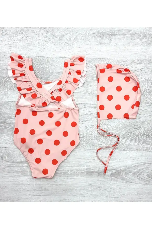 Sırttan Çapraz Fırfır Detaylı Boneli Kız Çocuk Mayo