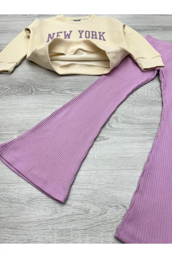 İki Parça Çocuk İspanyol Pantolon ve Baskılı Sweat