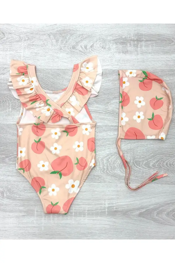 Sırttan Çapraz Fırfır Detaylı Boneli Kız Çocuk Mayo