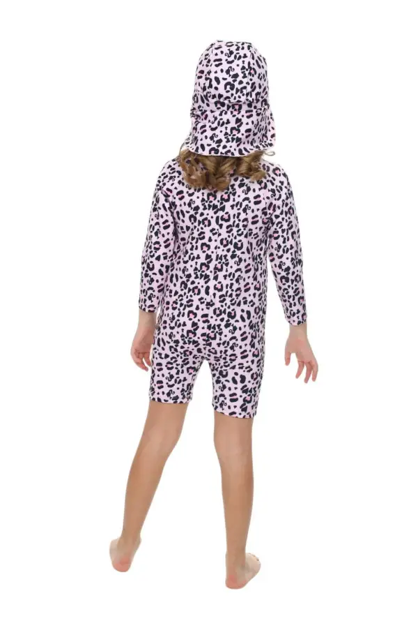 Şapkalı Fermuarlı Uzun Kollu  Kız Çocuk Mayo