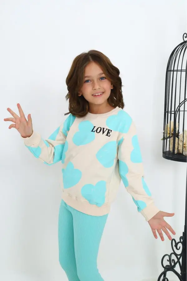 Kalp Baskılı Kız Çocuk Alt Üst Takım