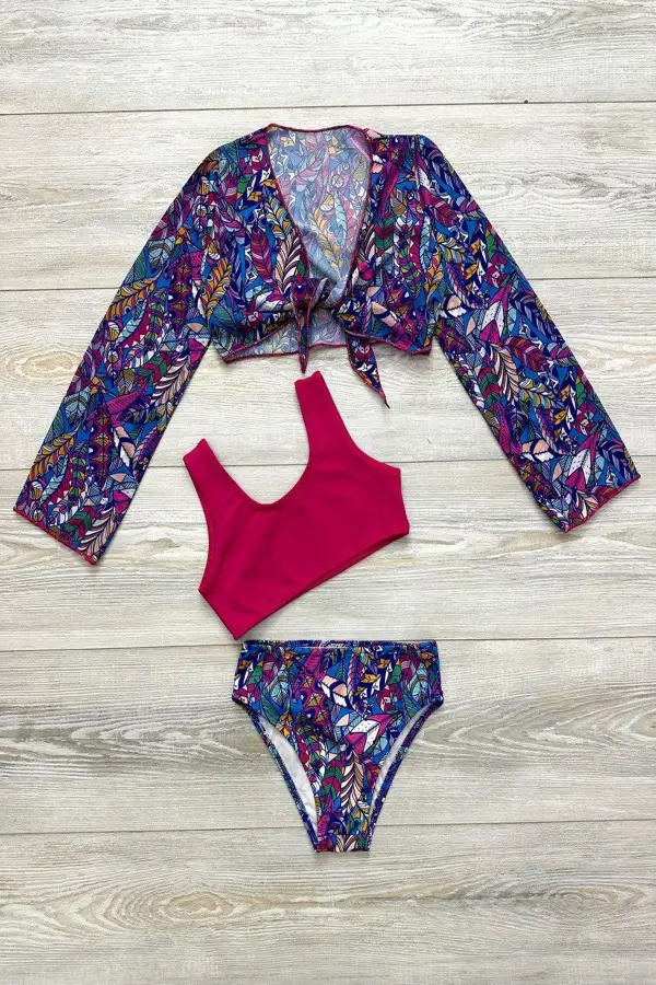 Yeni Sezon Kız Çocuk Bolerolu Bikini 3'lü Takım