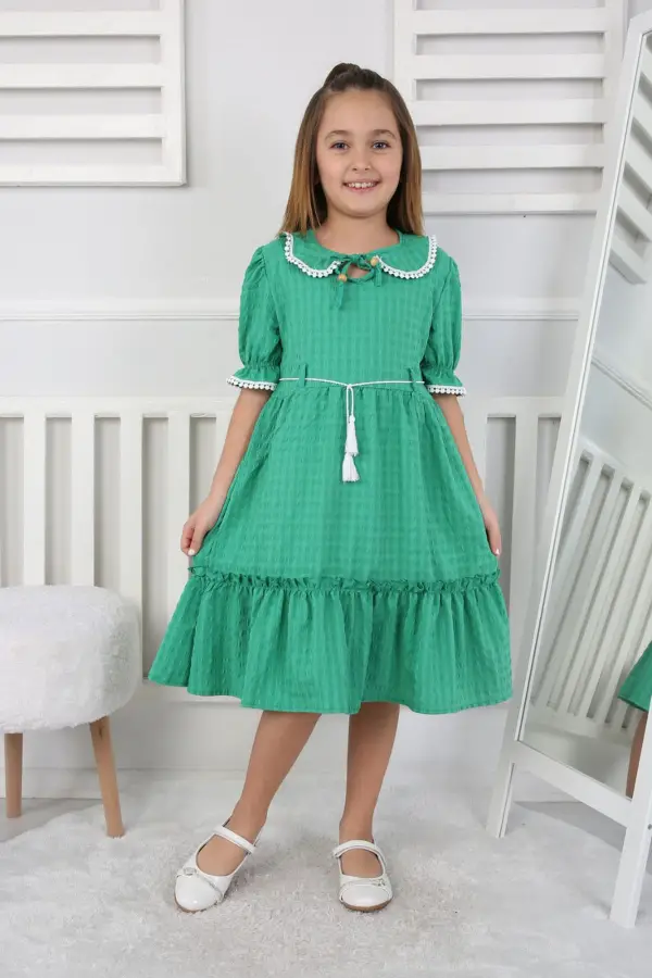 Gofre Kumaş Kız Çocuk Elbise