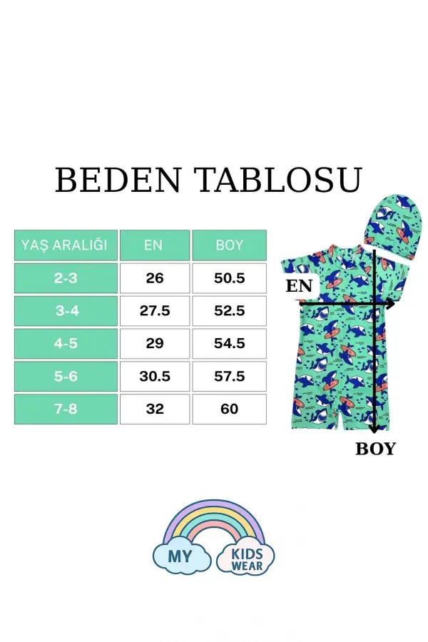 Boneli ,Pervaz Fermuarlı ,Güneş Korumalı Erkek Çocuk Tulum Mayo