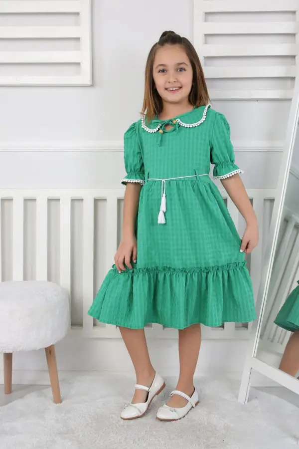 Gofre Kumaş Kız Çocuk Elbise