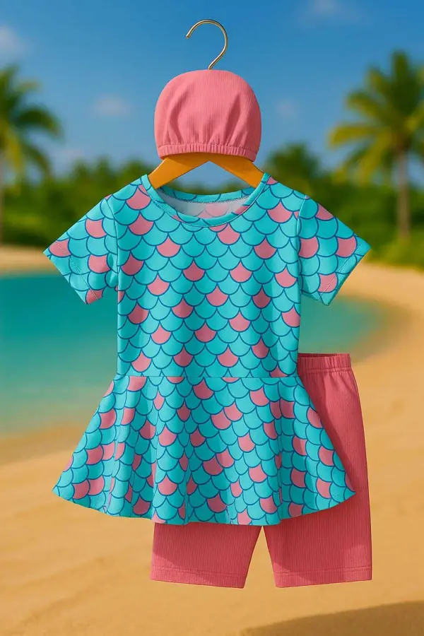 Üç Parça Kız Çocuk Boneli Mayo