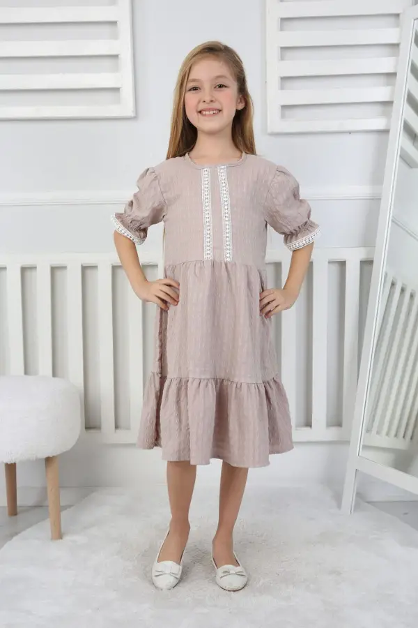 Gofre Kumaş Kız Çocuk Elbise