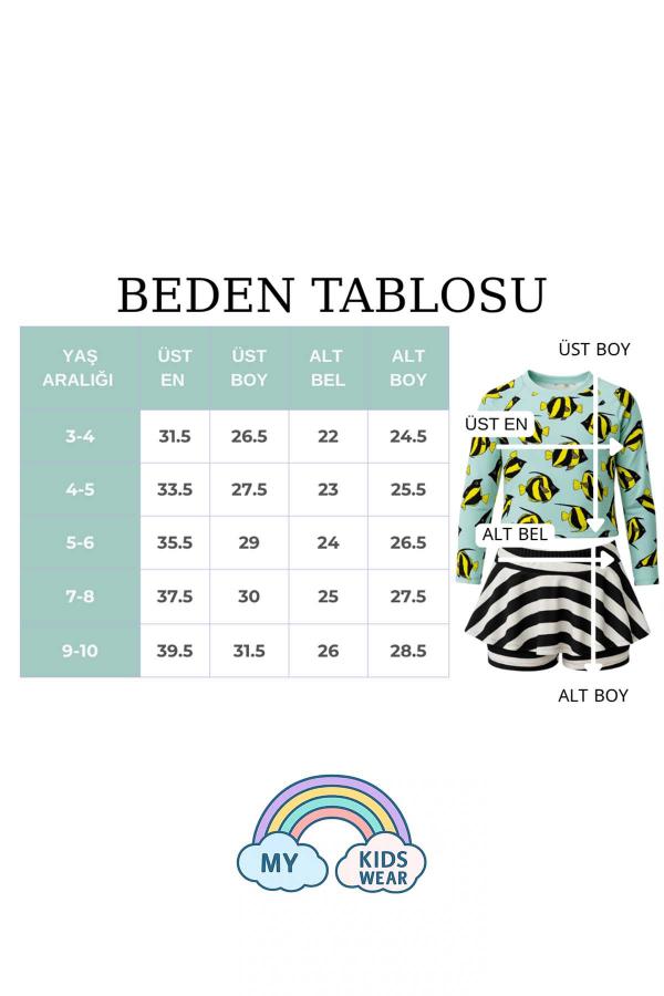 Etek Detaylı Kız Çocuk Desenli Mayo 3-10 Yaş 11918