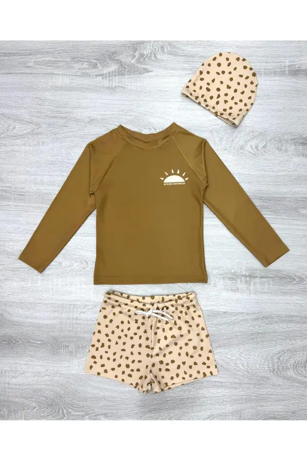 Boneli Bağcıklı Uzun Kol Güneş Korumalı Erkek Çocuk Mayo