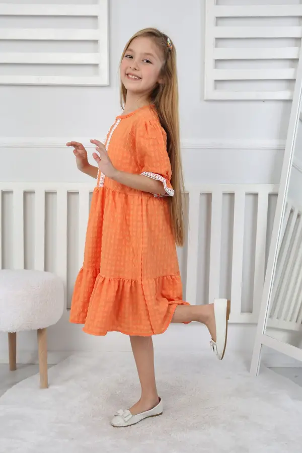 Gofre Kumaş Kız Çocuk Elbise