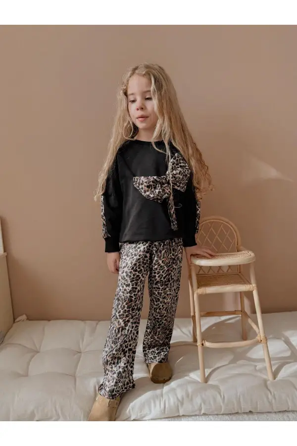 Kız Çocuk Leopar Desen Alt Üst Takım