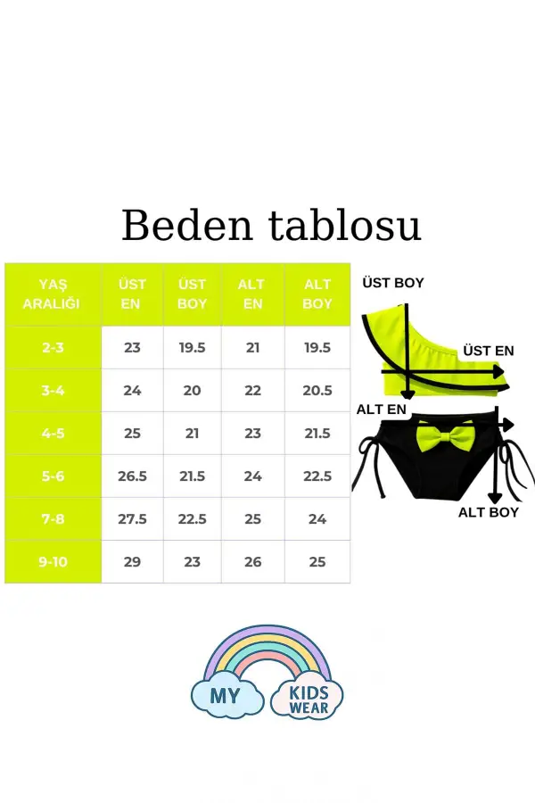 Yarım Kol Fiyonklu Arkadan Bağlamalı Çocuk Bikini Takım